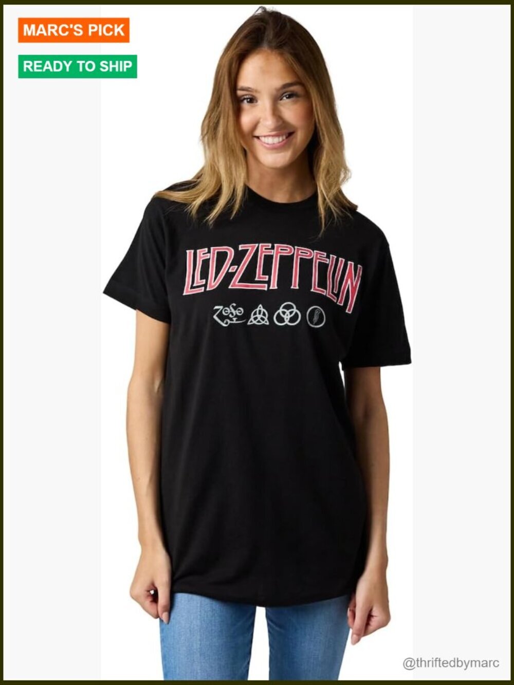 Led Zeppelin Distressed Logo Graphic Tee Short Sleeve Crew Neck T-Shirt